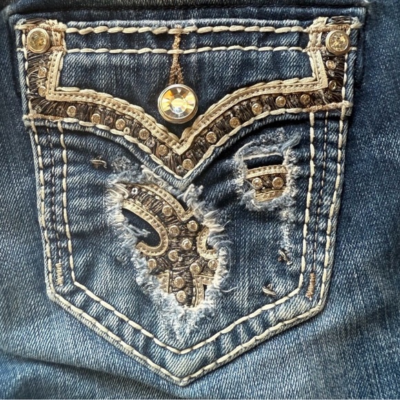 ROCK REVIVAL 💎 Isella Low Rise Skinny Jeans Size 27 Crystal Pocket ✨👖 - Picture 5 of 14